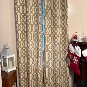 3 pair Geometric Patterned Tan Curtains